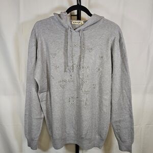 Gray Knit Hooded Sweater with Jewel Embellishments